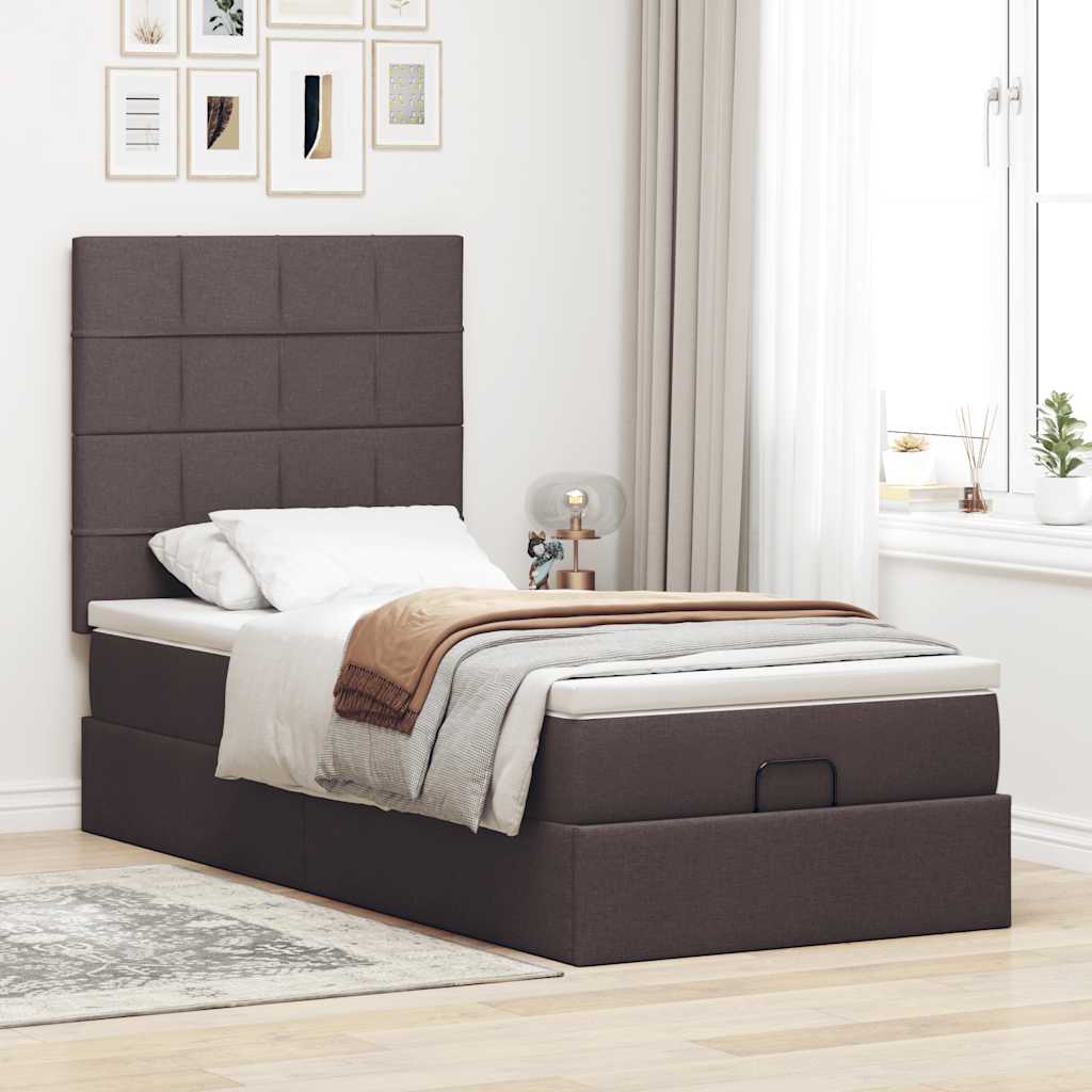 Otomanski krevet s madracem i LED tamnosmeđi 90x200 cm tkanine