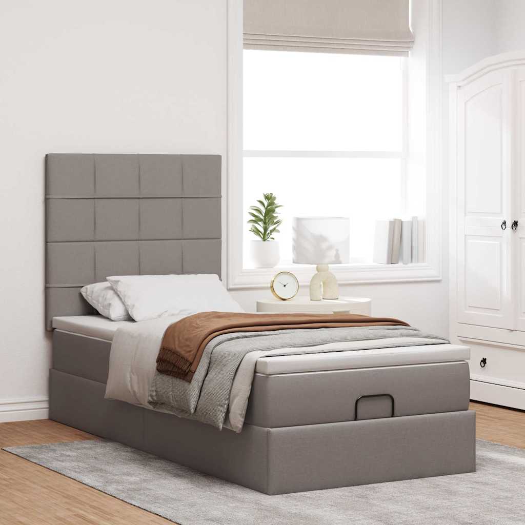 Otomanski krevet s madracem i LED smeđesivi 90x200 cm tkanine