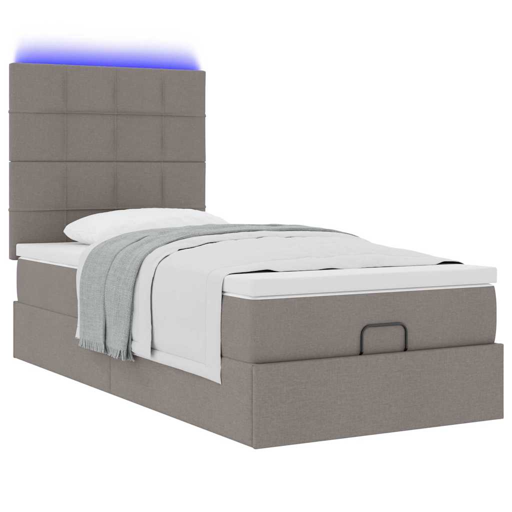 Otomanski krevet s madracem i LED smeđesivi 90x200 cm tkanine