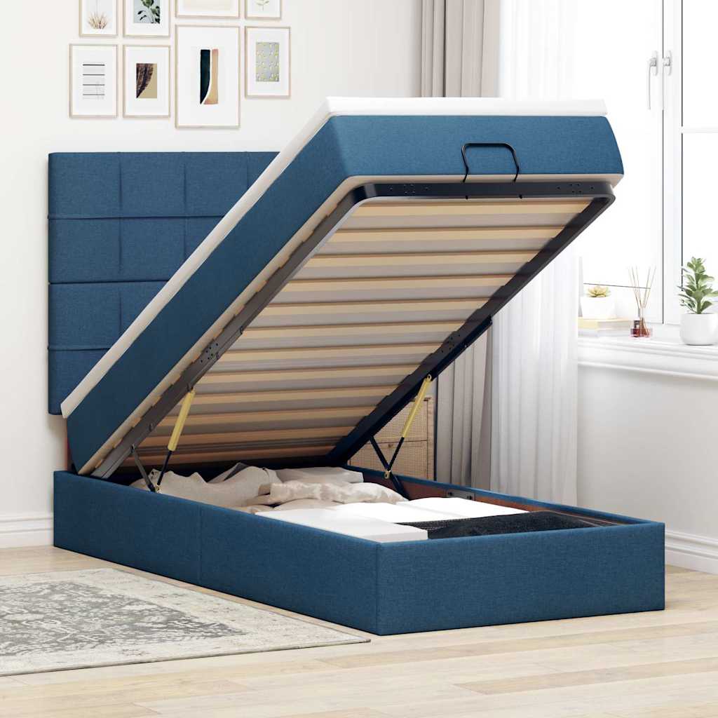 Otomanski krevet s madracem i LED plavi 90x200 cm tkanine
