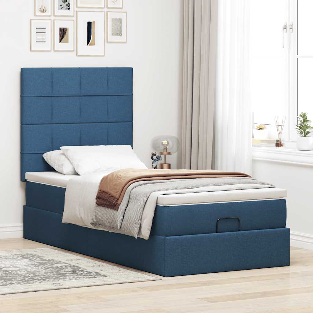 Otomanski krevet s madracem i LED plavi 100x200 cm tkanine