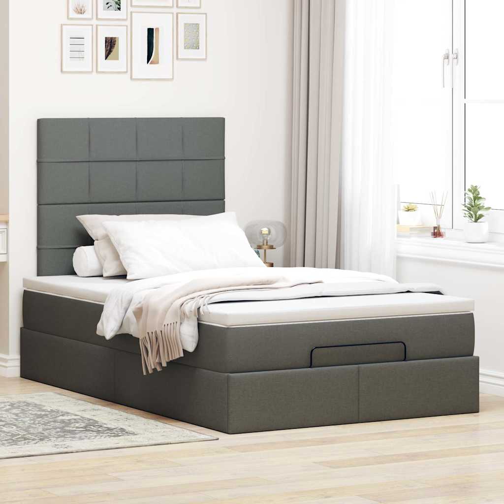 Otomanski krevet s madracem i LED tamnosivi 120x190 cm tkanine