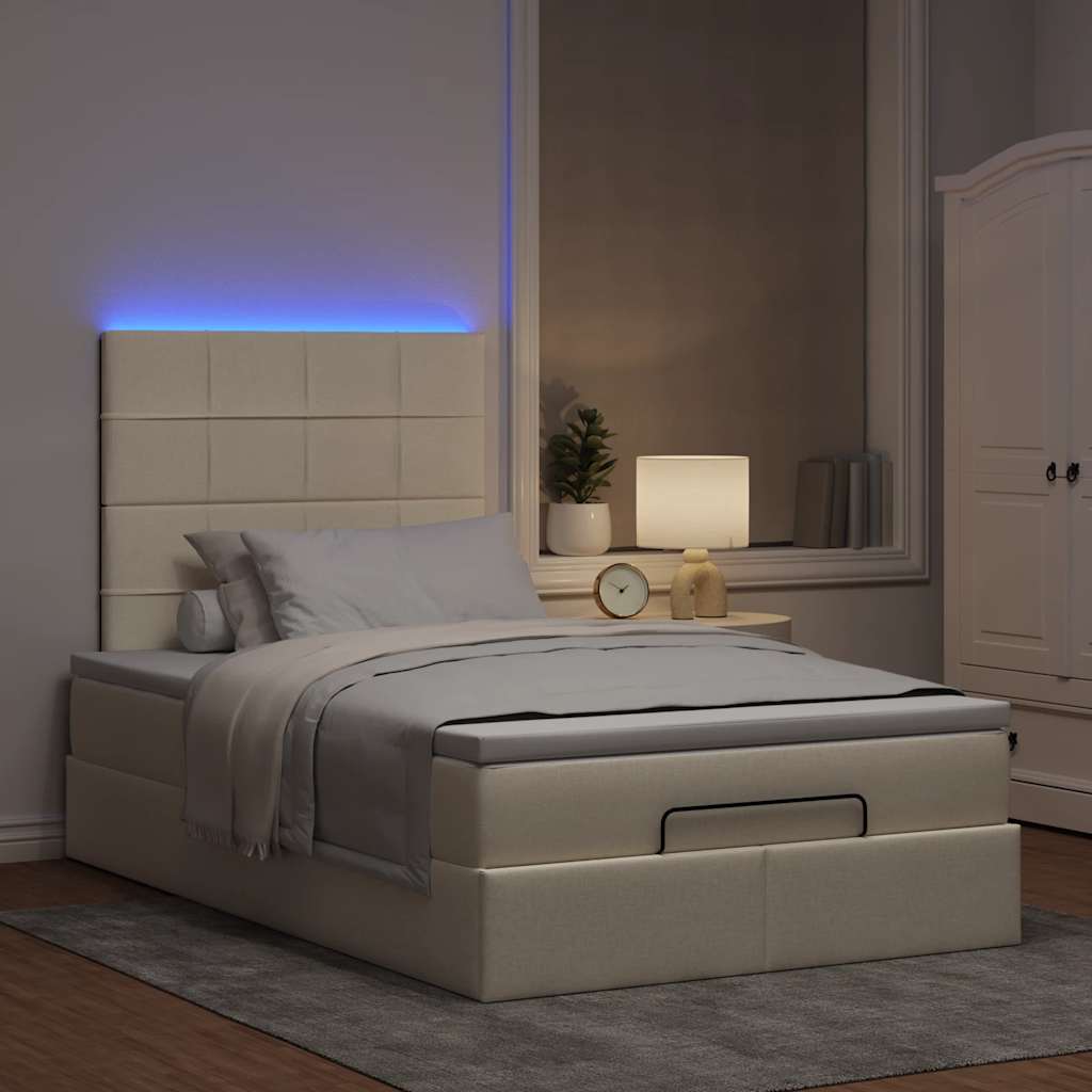 Otomanski krevet madracem i LED krem 120x190 cm tkanina