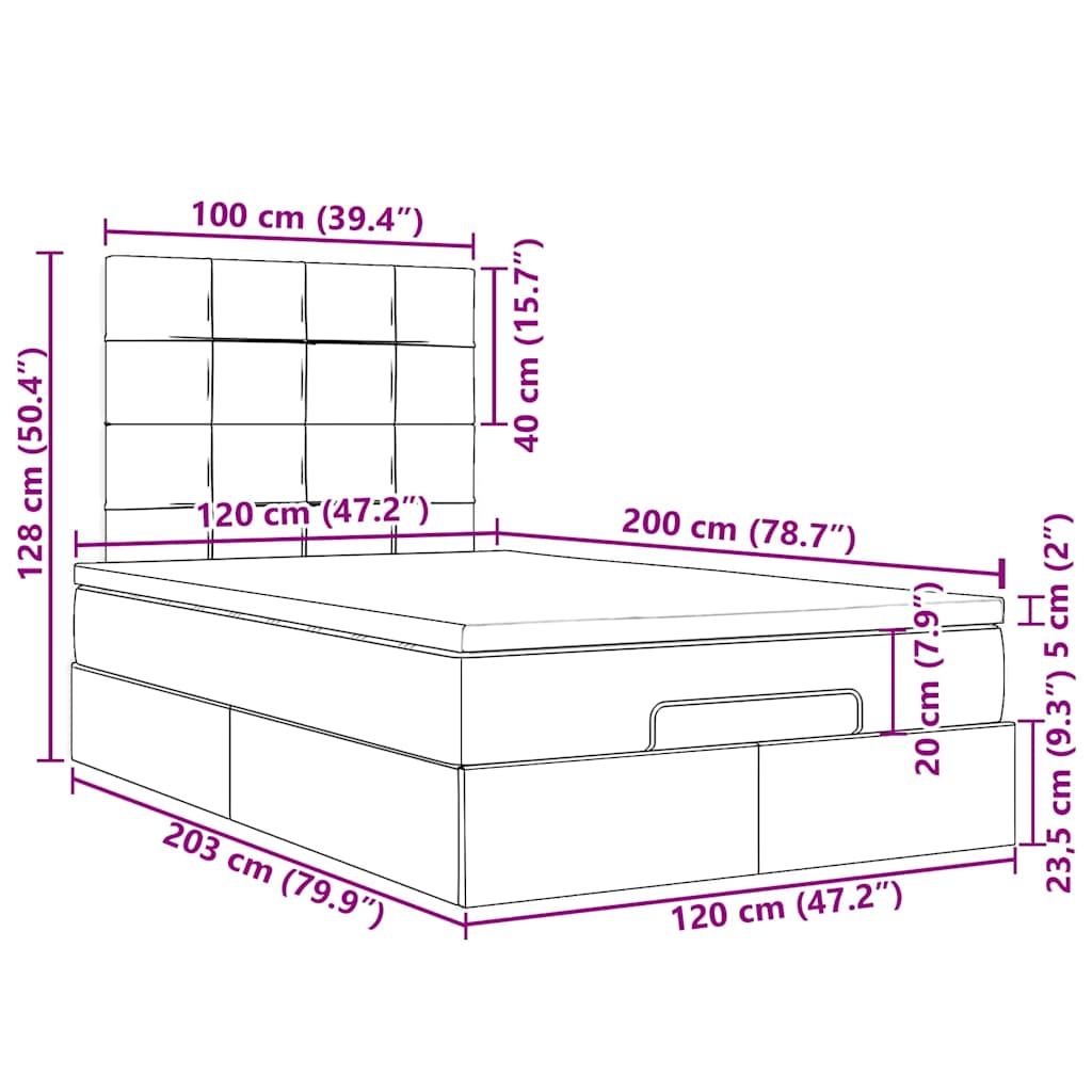 Otomanski krevet s madracem i LED tamnosivi 120x200 cm tkanine