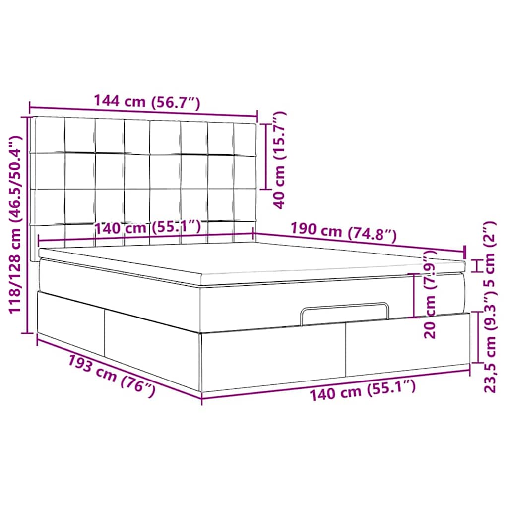 Otomanski krevet s madracem&LED svijetlosivi 140x190 cm tkanine