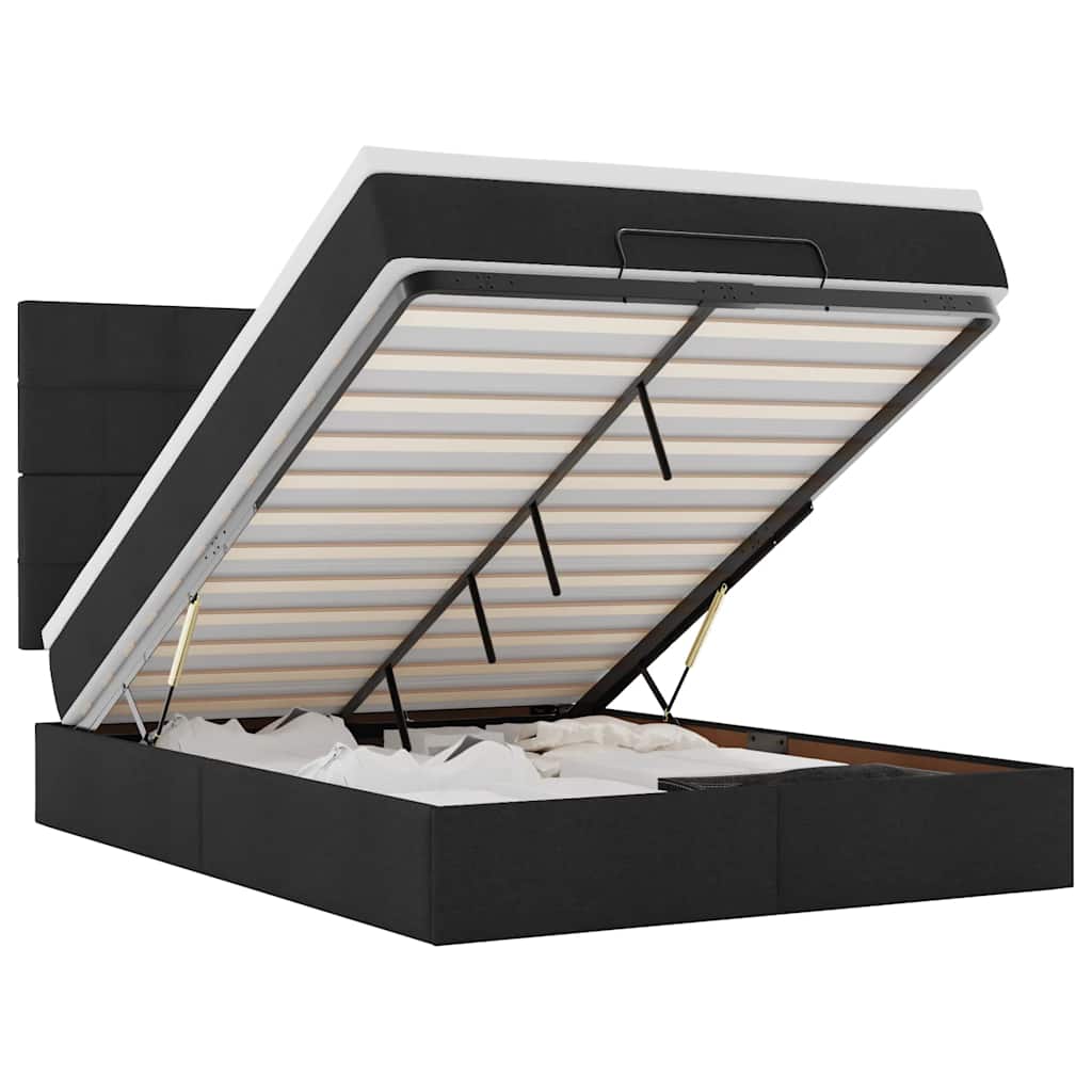 Otomanski krevet s madracem i LED crni 140x190 cm tkanine