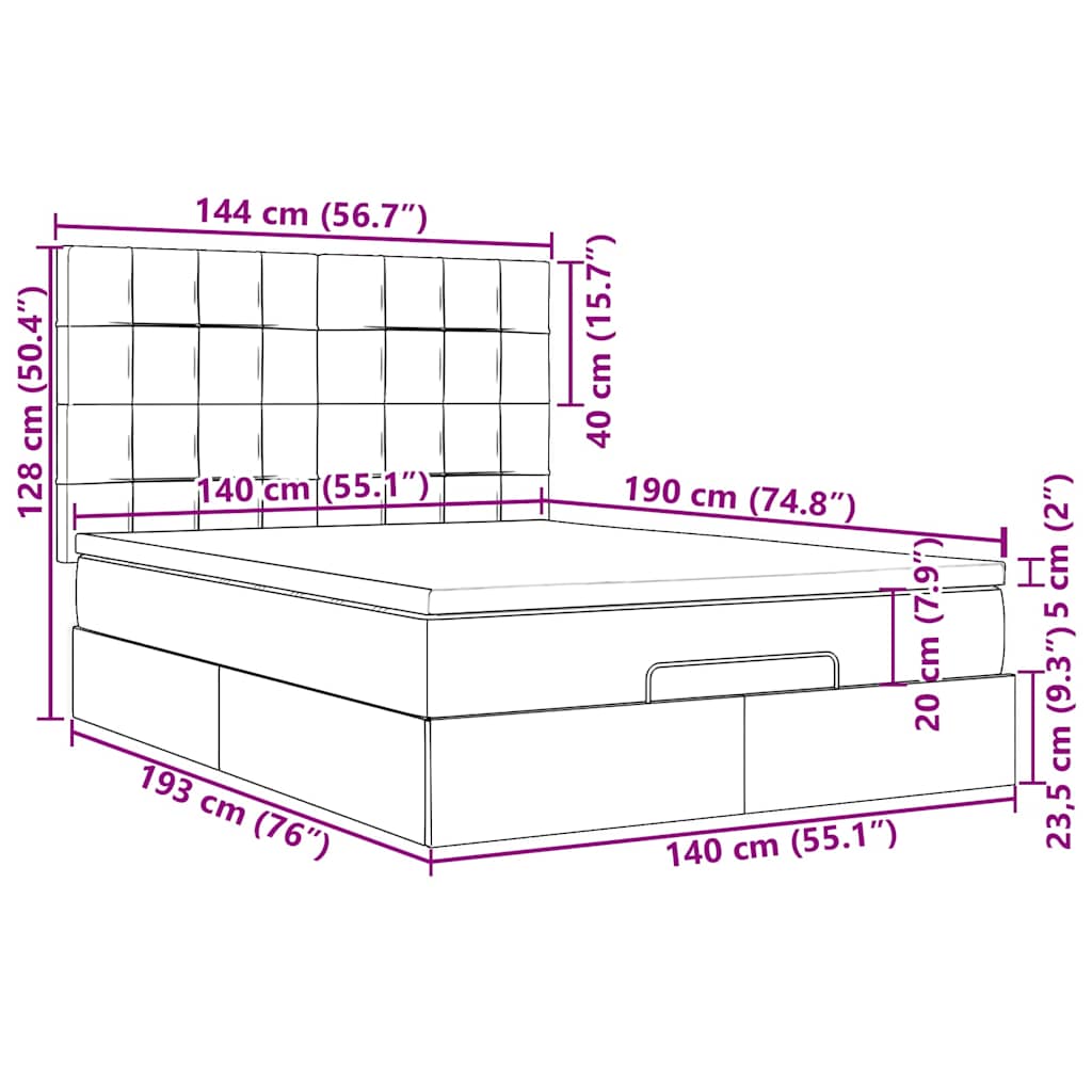 Otomanski krevet s madracem i LED tamnosmeđi 140x190 cm tkanine