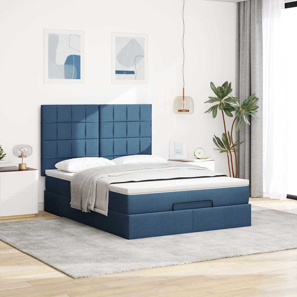Otomanski krevet s madracem i LED plavi 140x190 cm tkanine