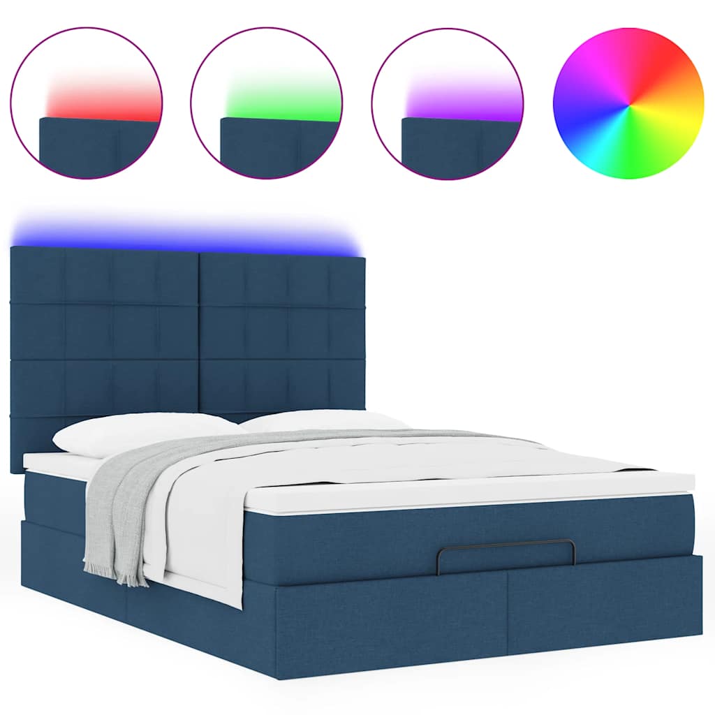 Otomanski krevet s madracem i LED plavi 140x190 cm tkanine