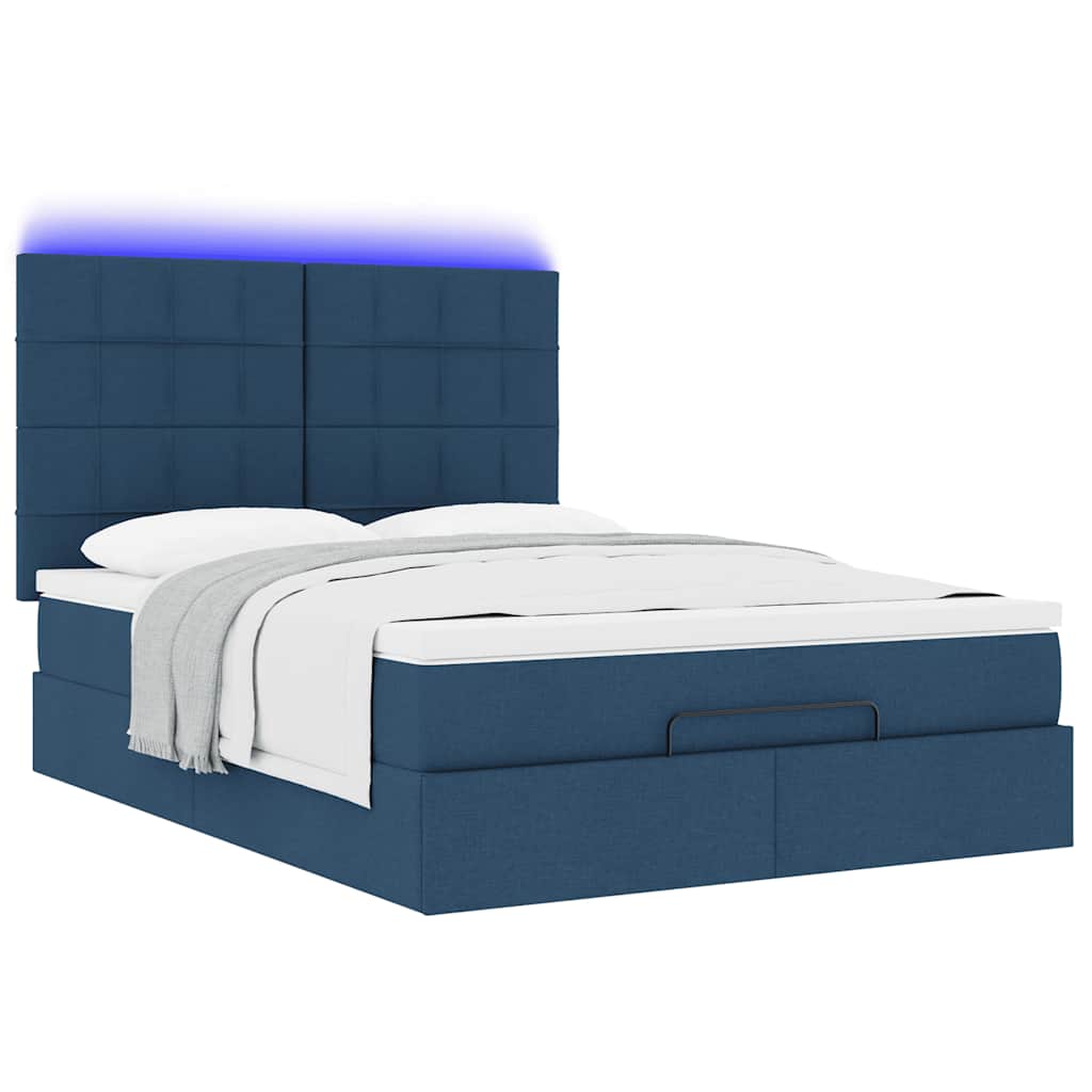 Otomanski krevet s madracem i LED plavi 140x190 cm tkanine