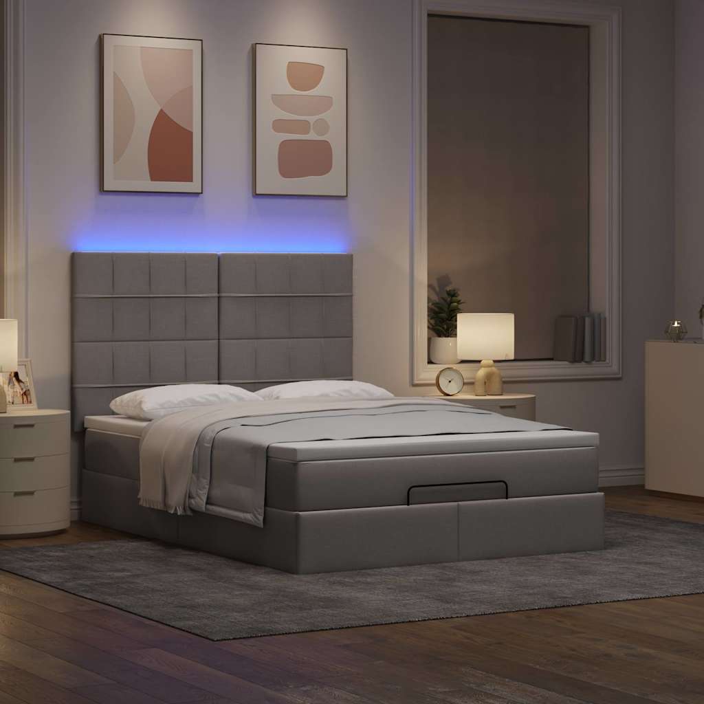 Otomanski krevet s madracem i LED smeđesivi 140x200 cm tkanine