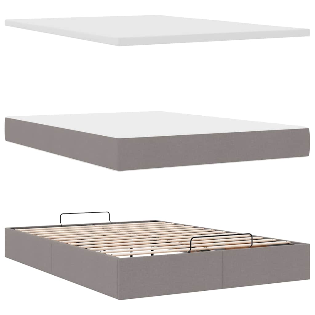 Otomanski krevet s madracem i LED smeđesivi 140x200 cm tkanine