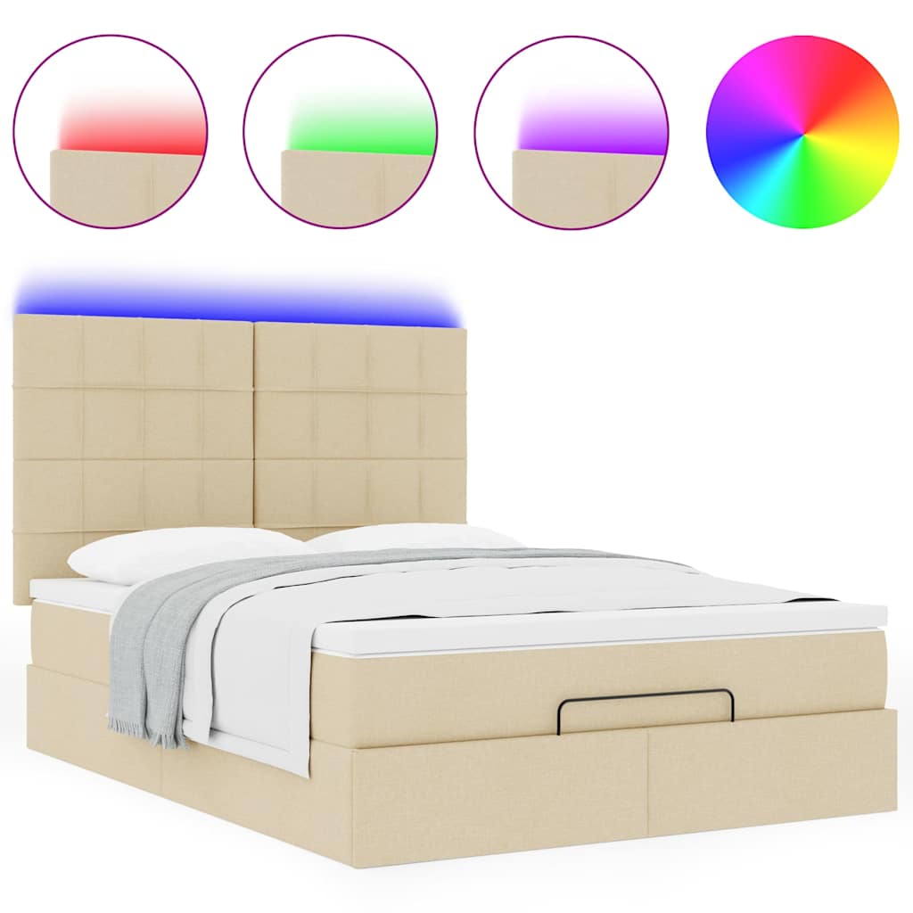 Otomanski krevet s madracem i LED krem 140x200 cm tkanine