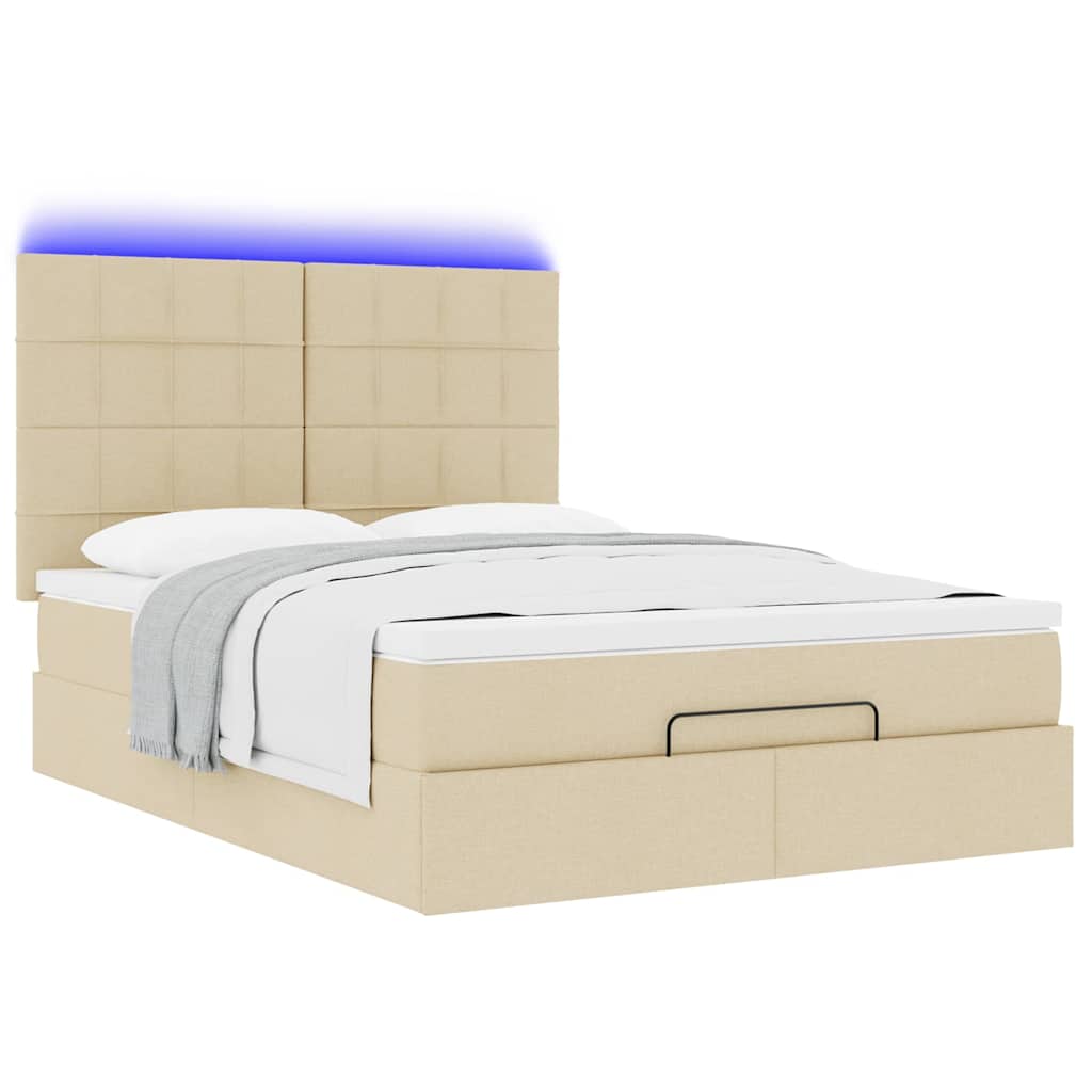 Otomanski krevet s madracem i LED krem 140x200 cm tkanine