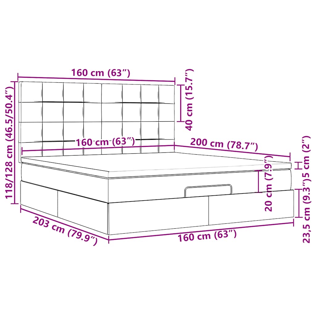 Otomanski krevet s madracem i LED tamnosivi 160x200cm tkanine