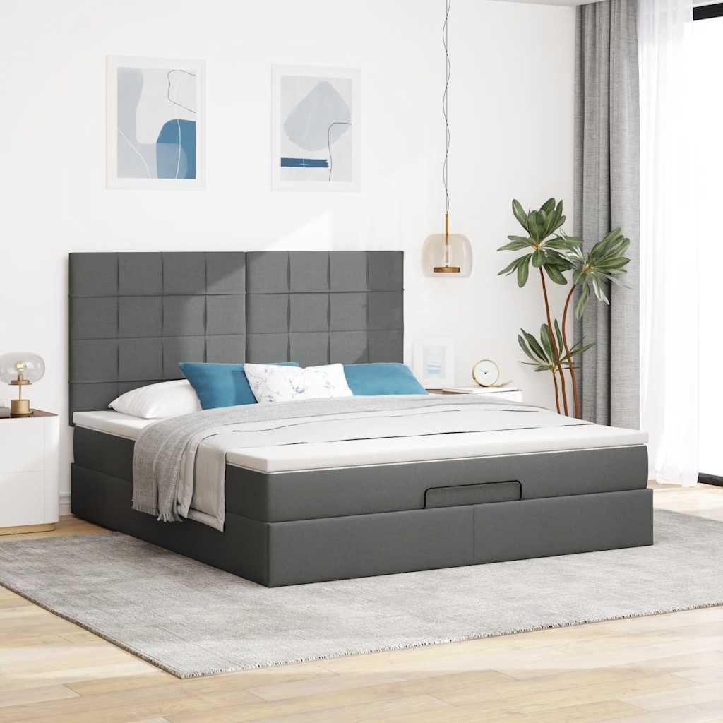 Otomanski krevet s madracem i LED tamnosivi 160x200cm tkanine