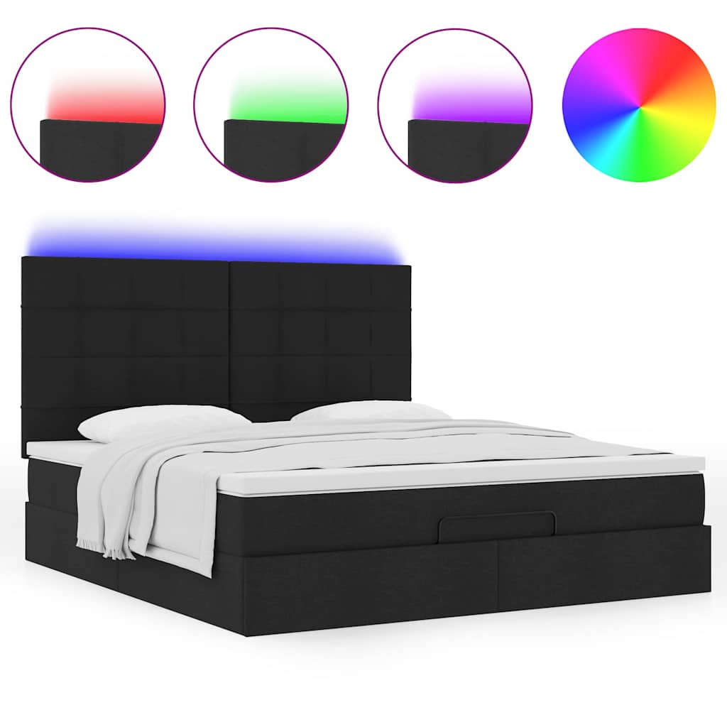 Otomanski krevet s madracem i LED crni 160x200cm tkanine