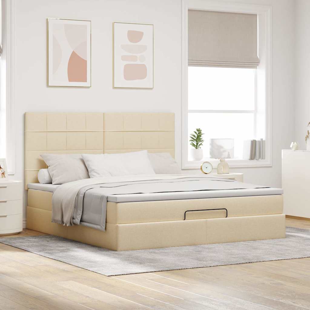 Otomanski krevet s madracem i LED krem 160x200cm tkanine