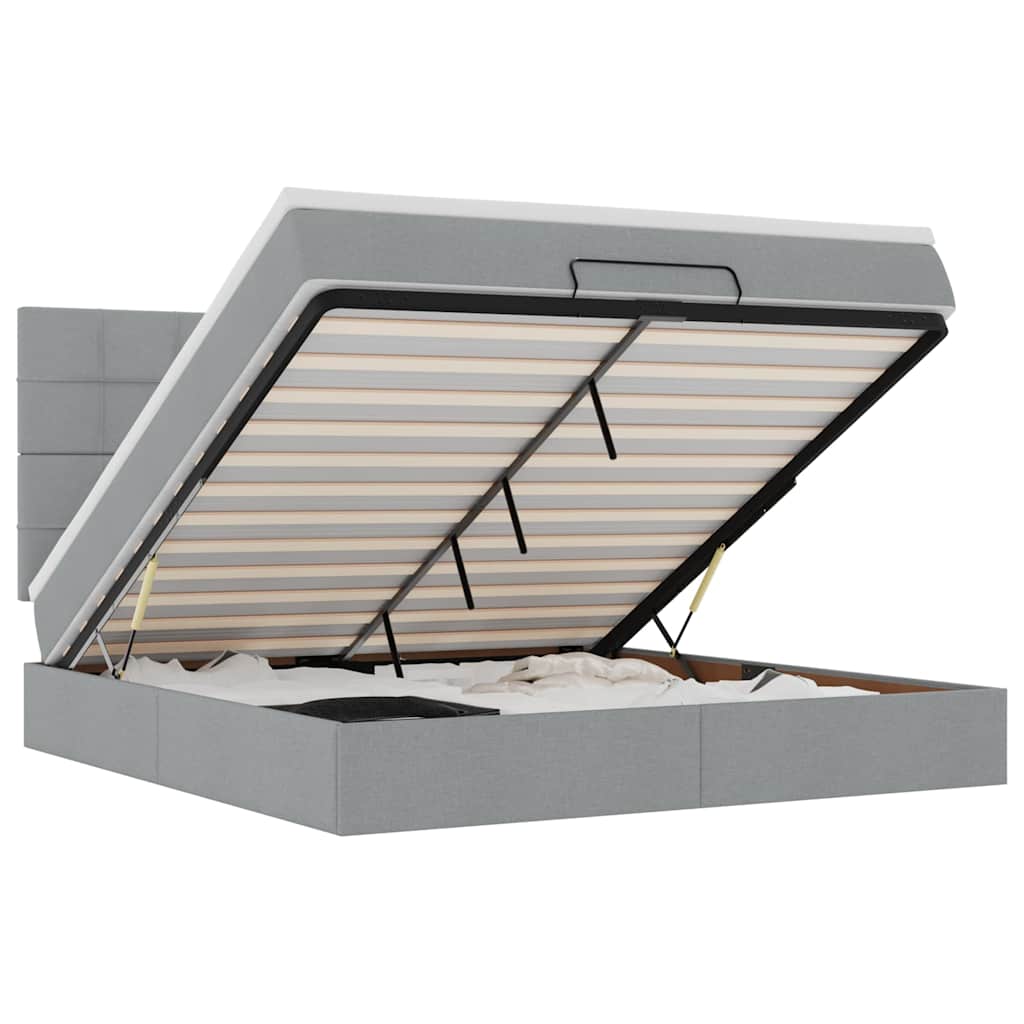 Otomanski krevet s madracem&LED svijetlosivi 180x200cm tkanine