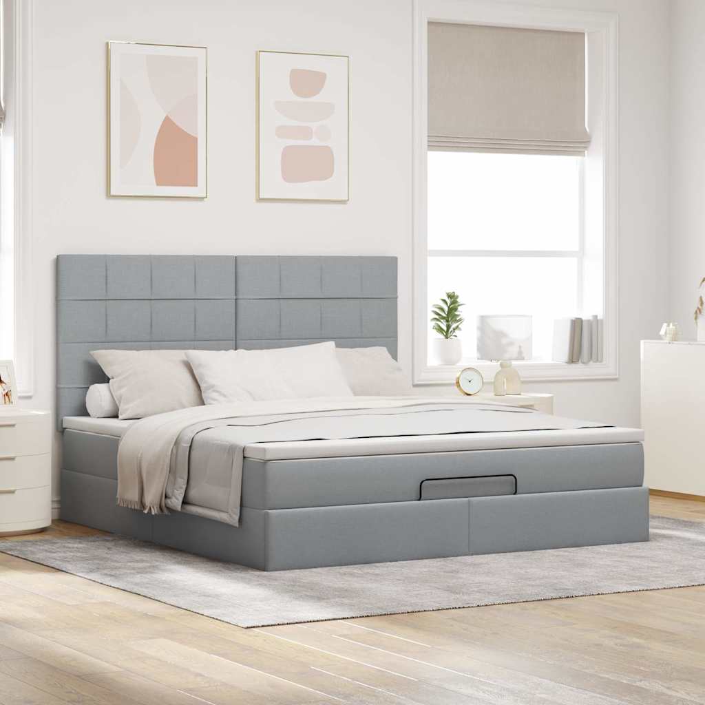 Otomanski krevet s madracem&LED svijetlosivi 180x200cm tkanine