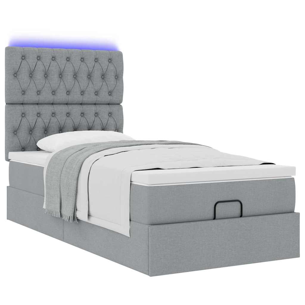 Otomanski krevet s madracem i LED svijetlosiva 80x200cm tkanina