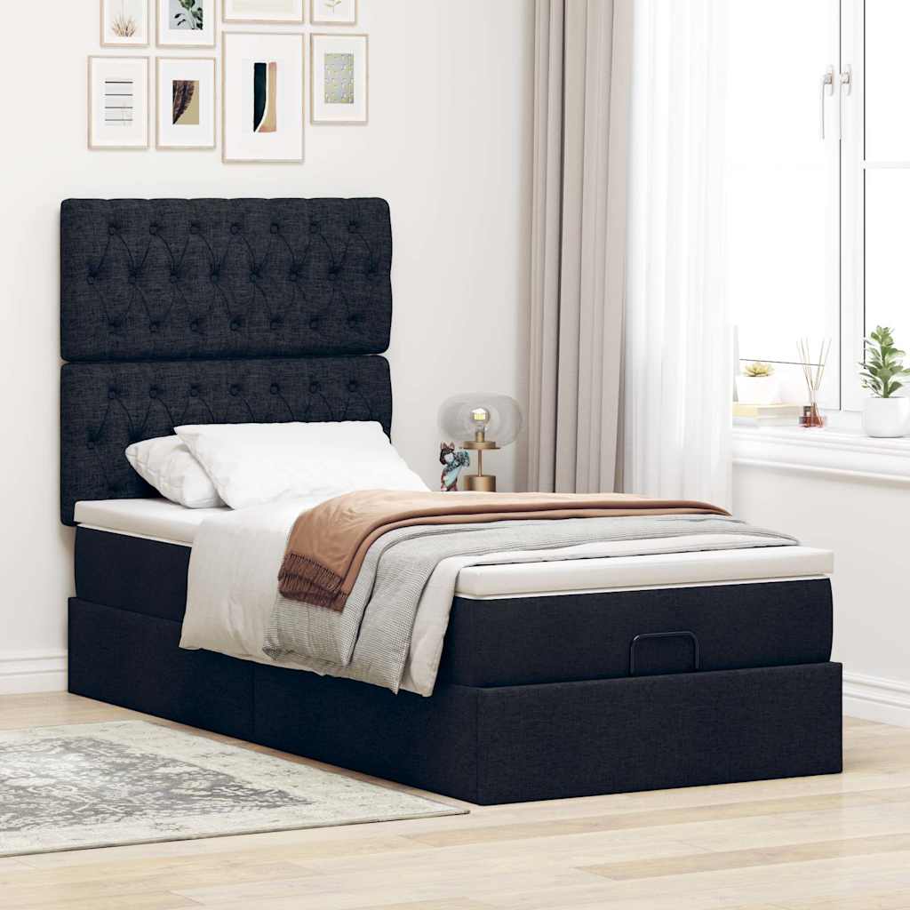 Otomanski okvir kreveta s madraca crni 90x200cm od tkanine