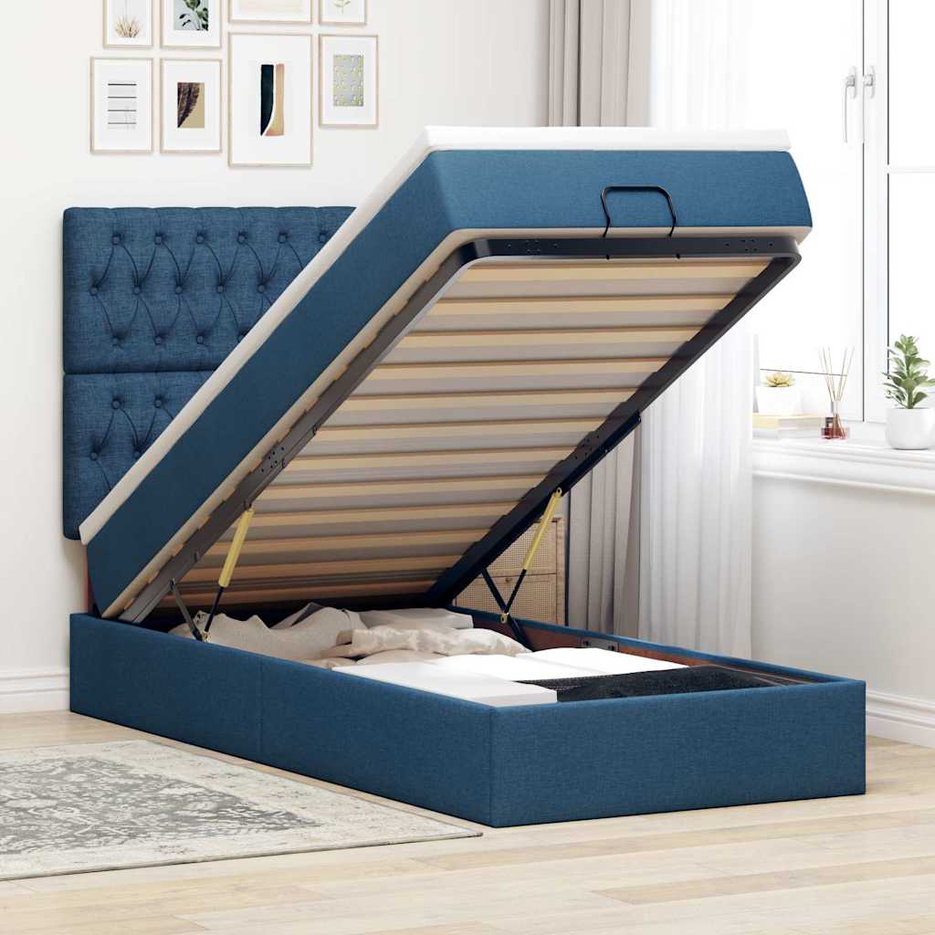 Otomanski krevet s madracem i LED plavi 100x200 cm tkanine