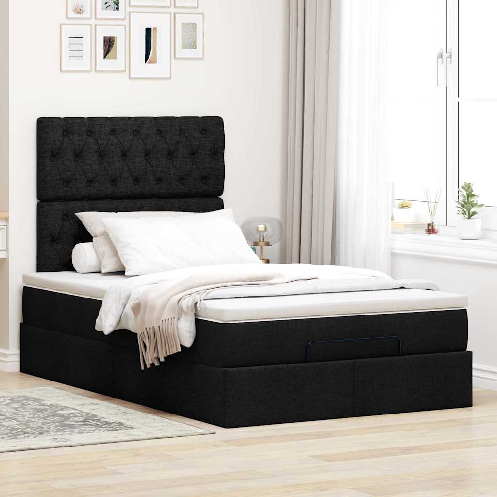 Otomanski krevet madracem i LED crna 120x190 cm tkanina