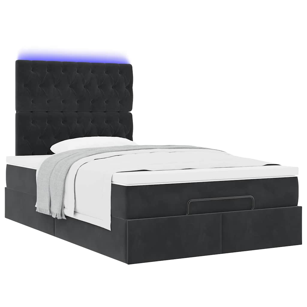 Otomanski krevet madracem i LED crna 120x190 cm tkanina