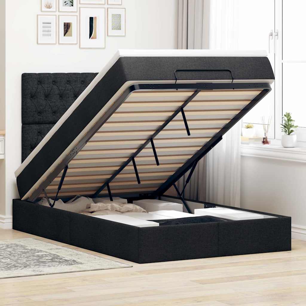 Otomanski krevet madracem i LED crna 120x190 cm tkanina
