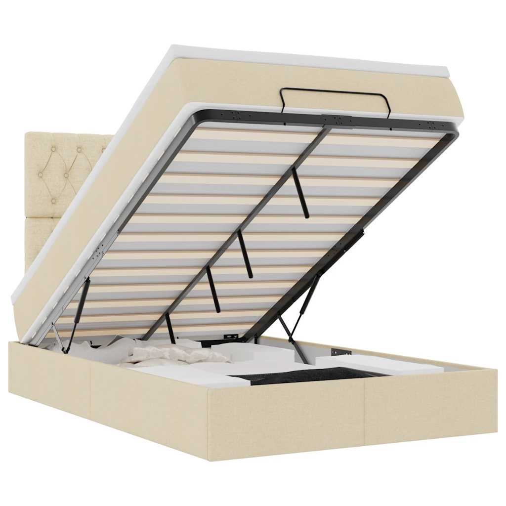Otomanski krevet madracem i LED krem 120x190 cm tkanina
