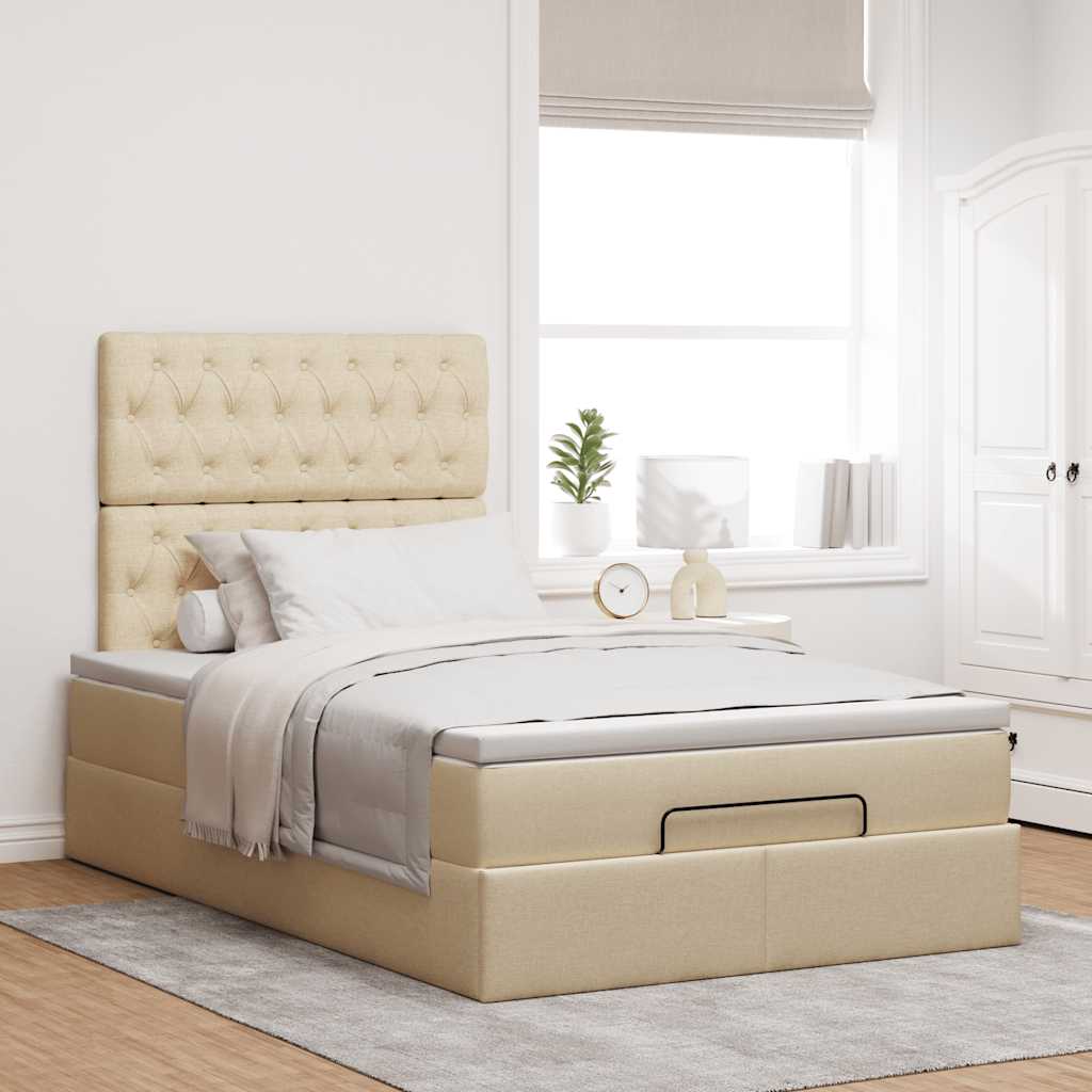 Otomanski krevet madracem i LED krem 120x190 cm tkanina