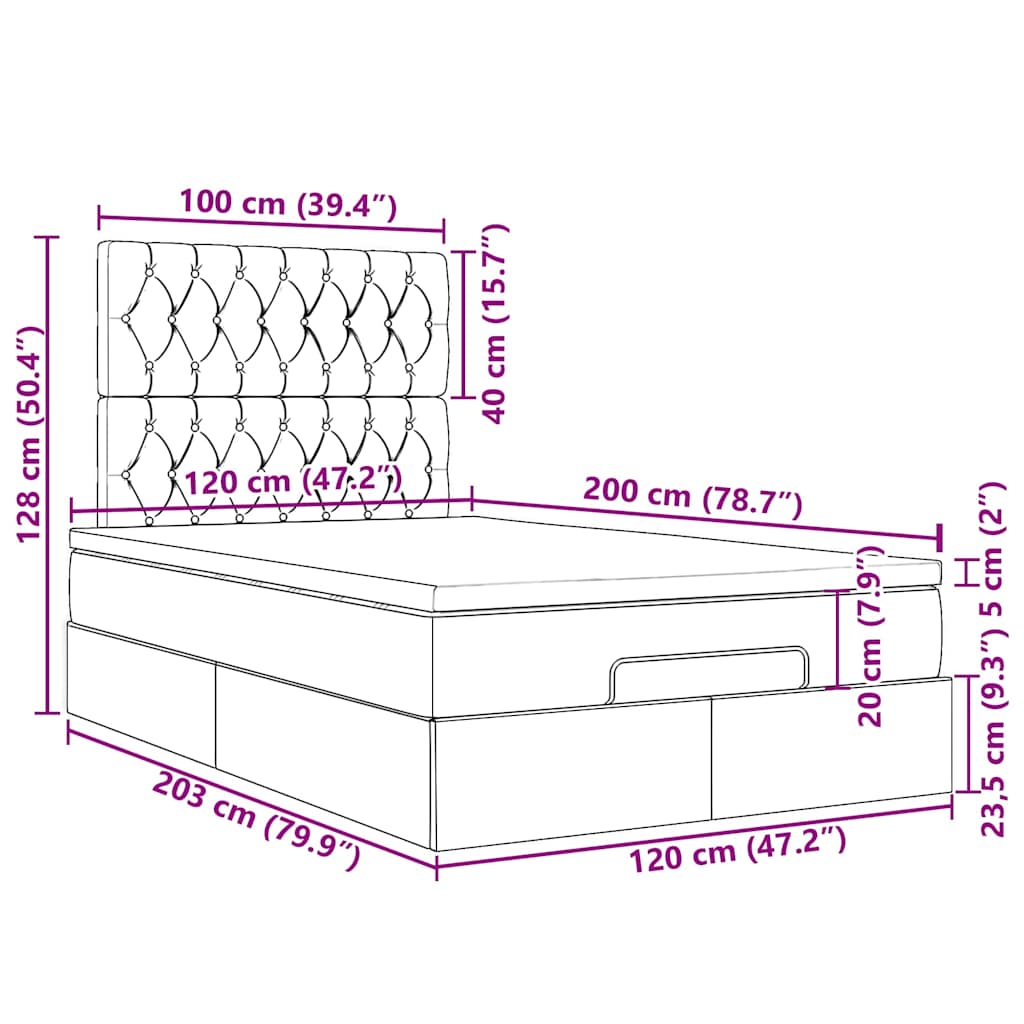 Otomanski okvir kreveta s madracem crni 120x200cm od tkanine