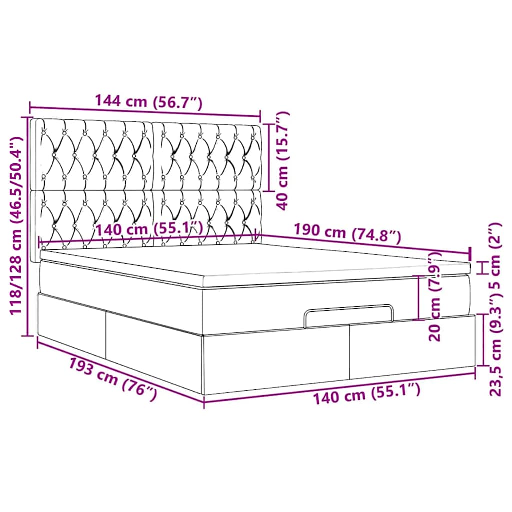 Otomanski krevet s madracem&LED svijetlosivi 140x190 cm tkanine