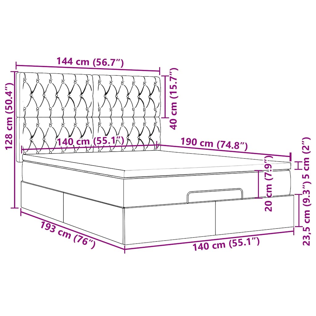 Otomanski krevet s madracem i LED tamnosmeđi 140x190 cm tkanine