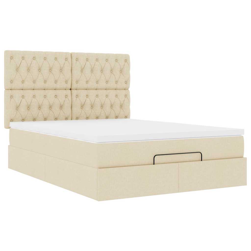 Otomanski krevet s madracem i LED krem 140x190 cm tkanine