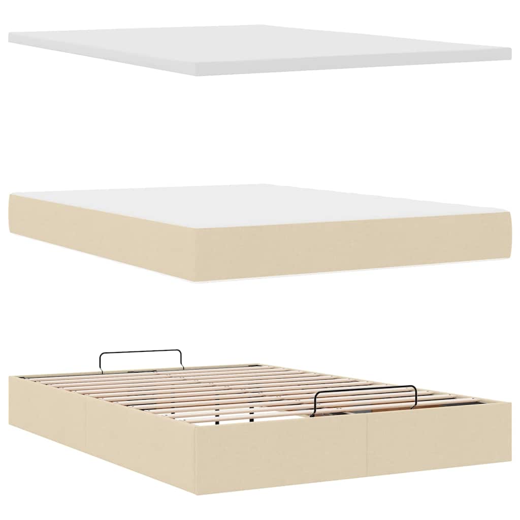 Otomanski krevet s madracem i LED krem 140x190 cm tkanine