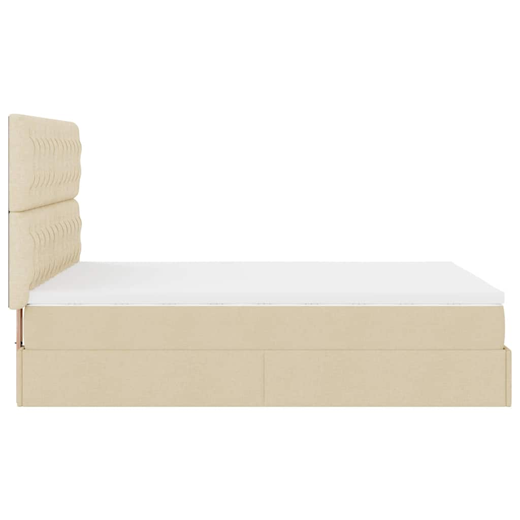 Otomanski krevet s madracem i LED krem 140x190 cm tkanine