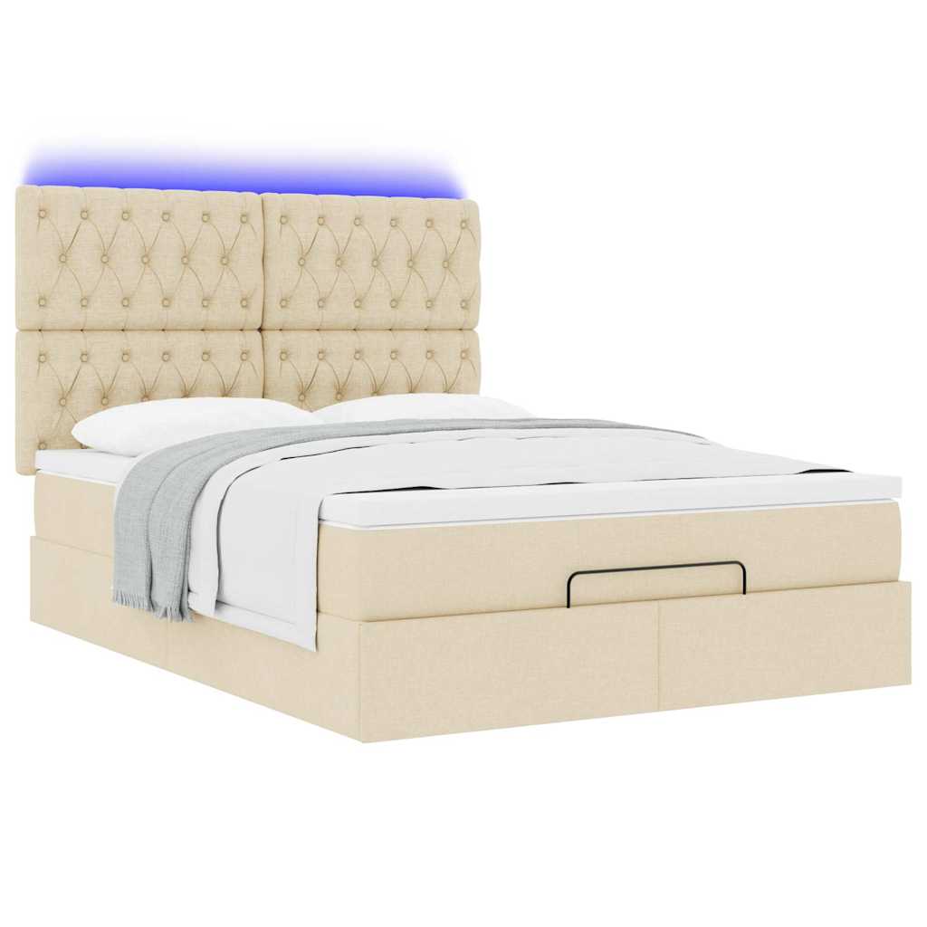 Otomanski krevet s madracem i LED krem 140x200 cm tkanine