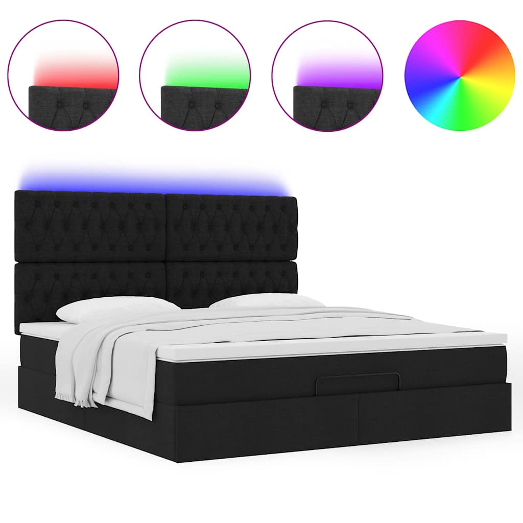 Otomanski krevet s madracem i LED crni 160x200cm tkanine