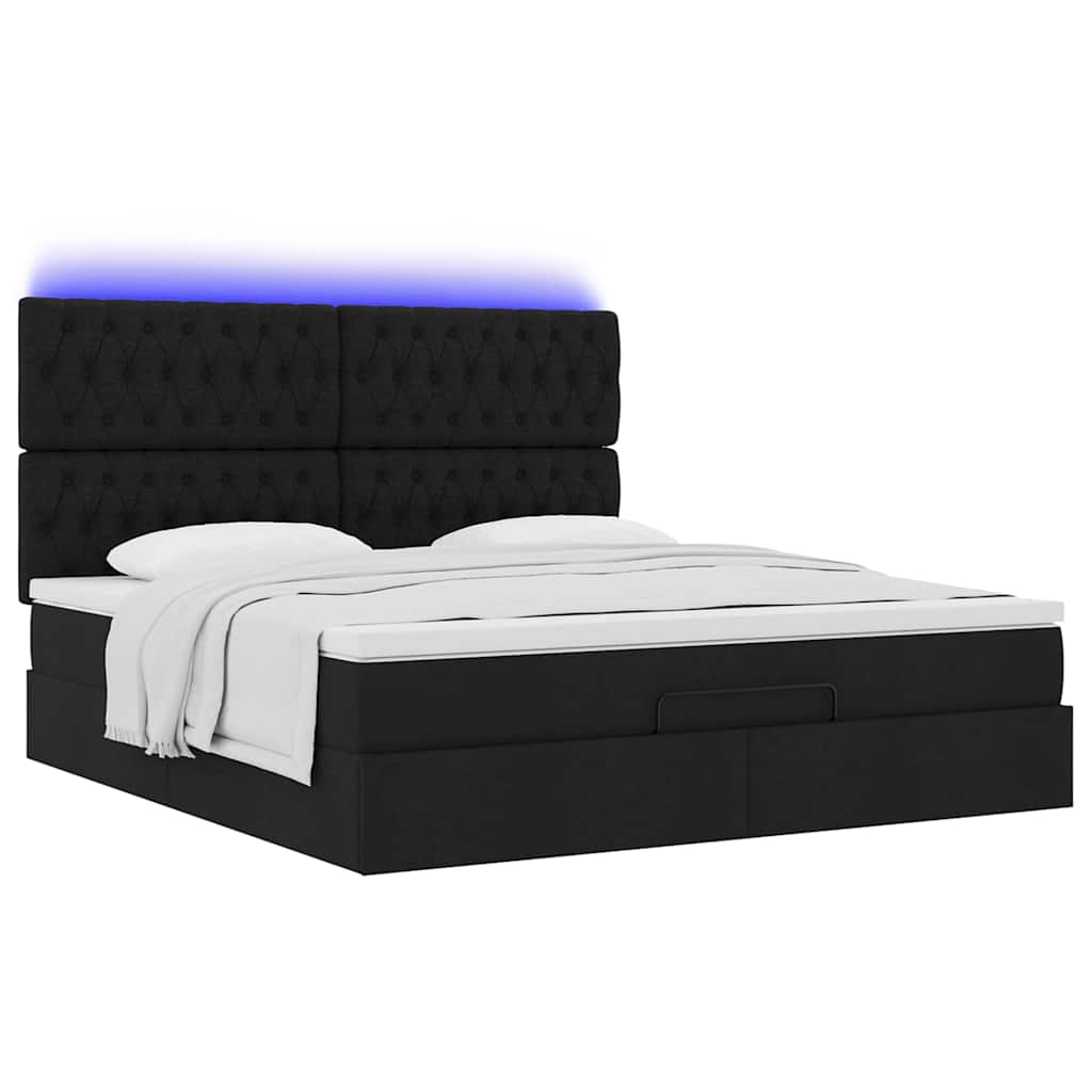 Otomanski krevet s madracem i LED crni 160x200cm tkanine