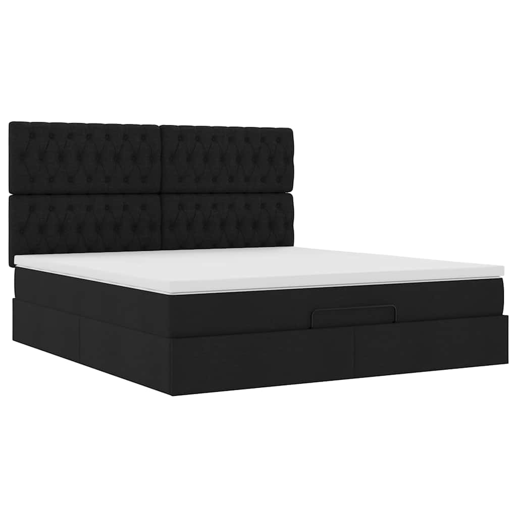 Otomanski krevet s madracem i LED crni 160x200cm tkanine