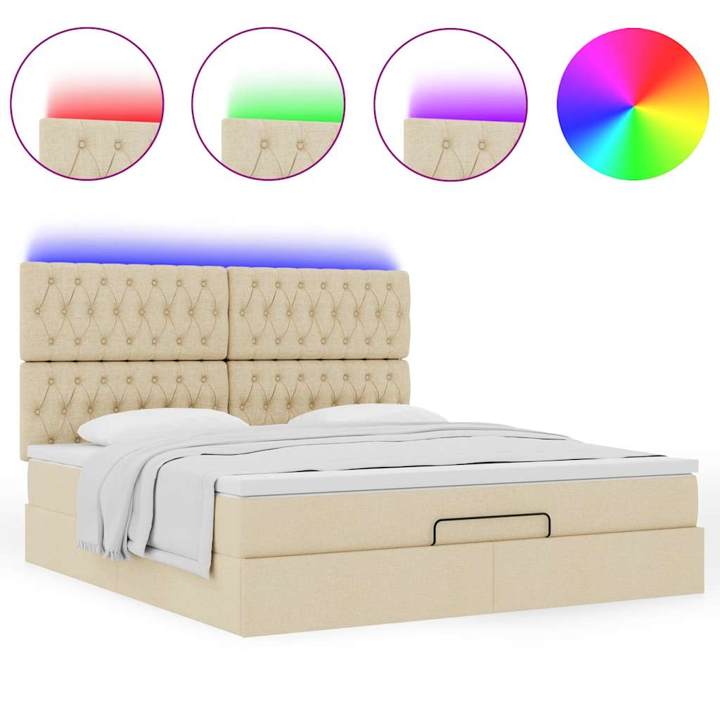 Otomanski krevet s madracem i LED krem 160x200cm tkanine