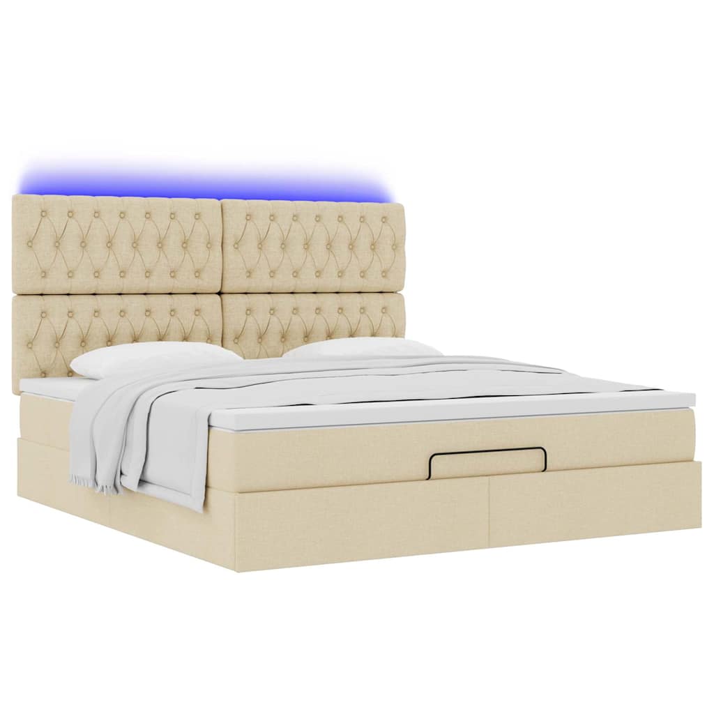 Otomanski krevet s madracem i LED krem 160x200cm tkanine