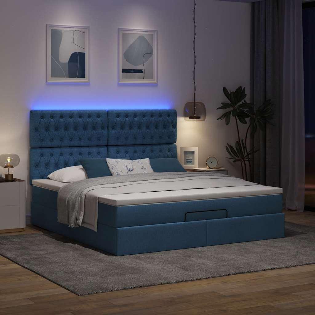 Otomanski krevet s madracem i LED plavi 160x200cm tkanine
