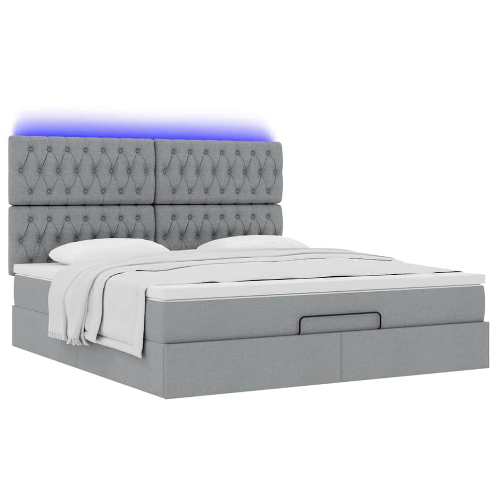 Otomanski krevet s madracem&LED svijetlosivi 180x200cm tkanine