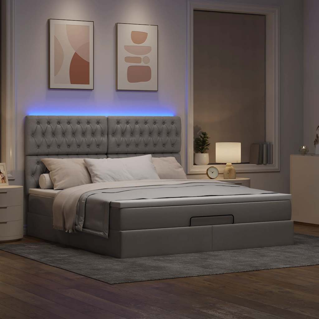 Otomanski krevet s madracem i LED smeđesivi 180x200 cm tkanine