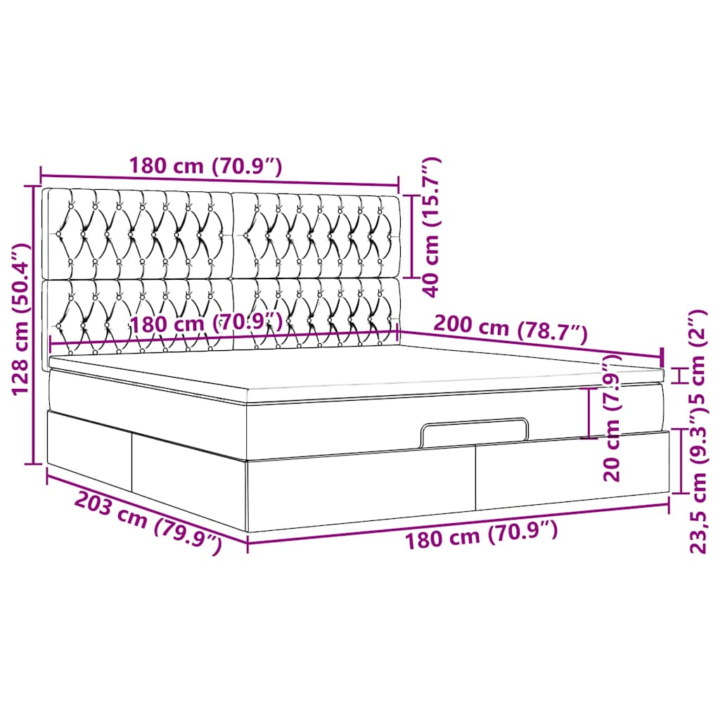 Otomanski krevet s madracem i LED plavi 180x200cm od tkanine