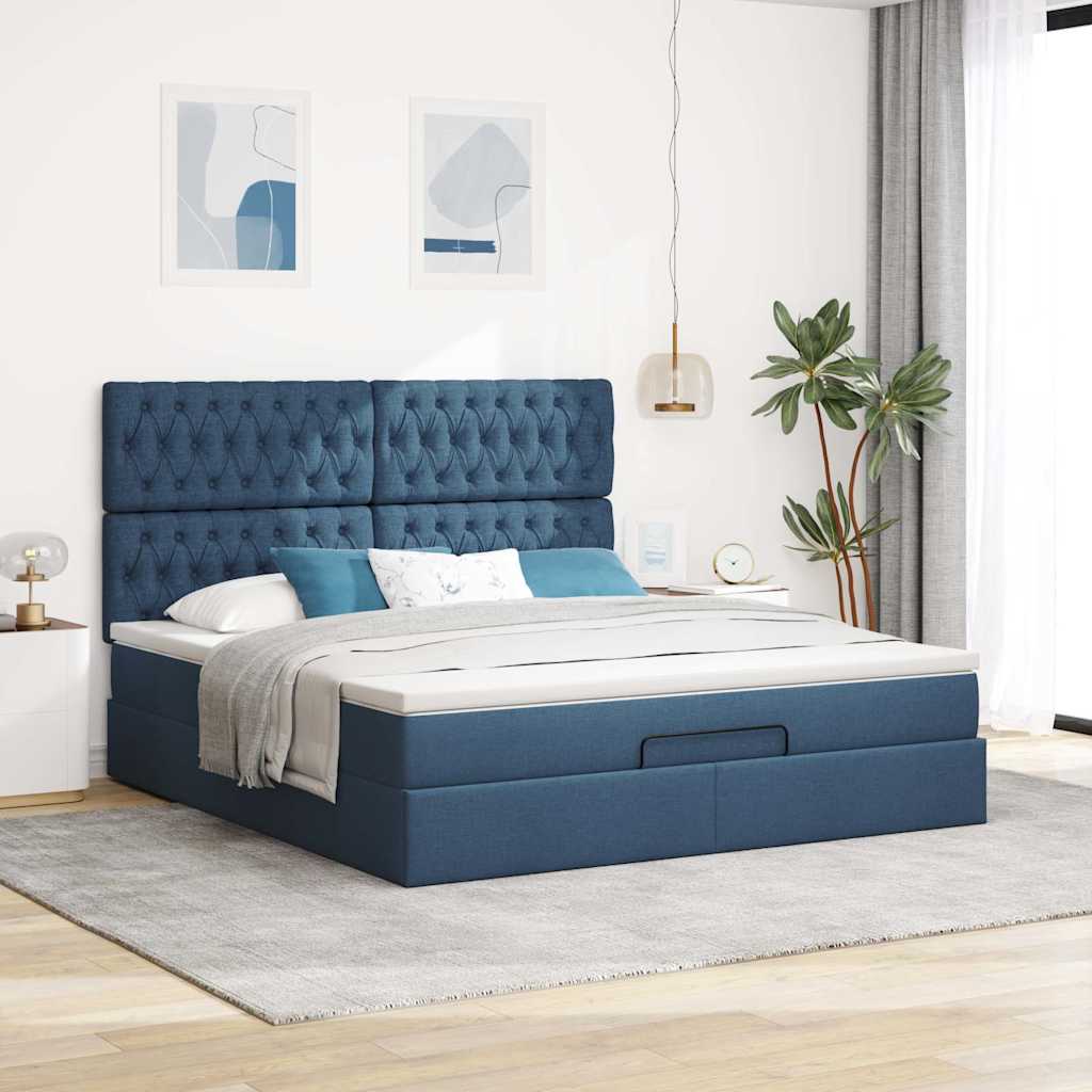 Otomanski krevet s madracem i LED plavi 180x200cm od tkanine