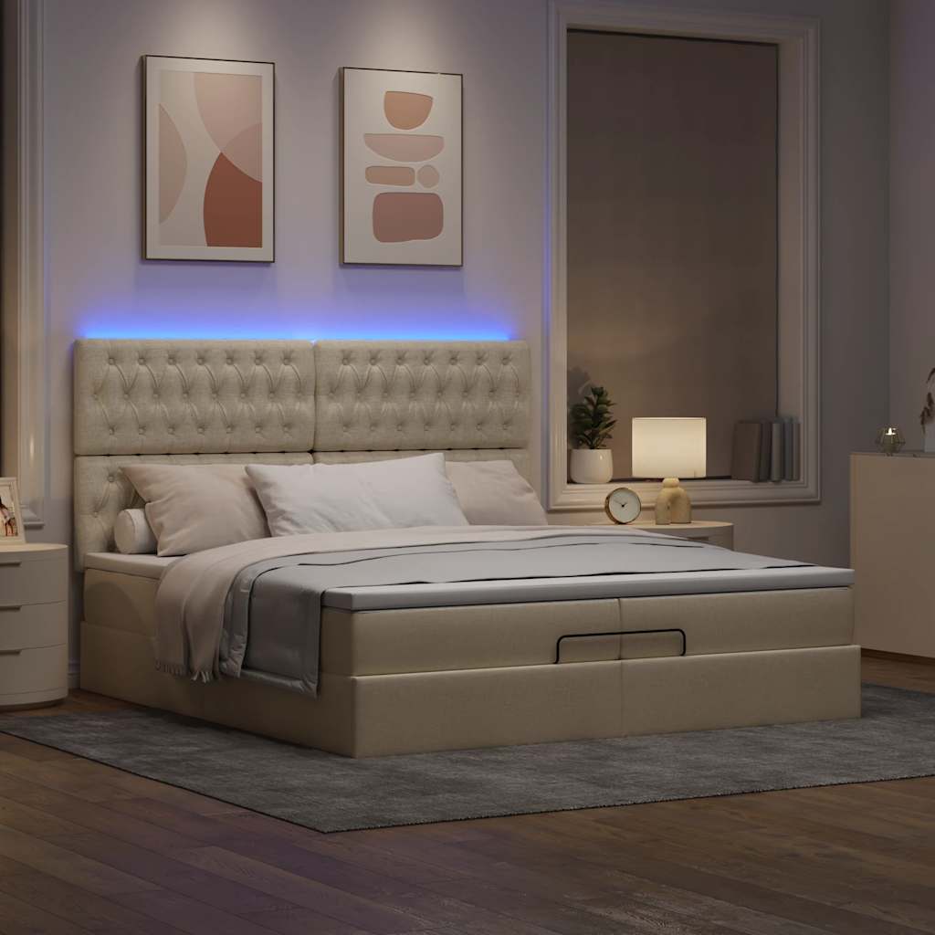 Otomanski okvir kreveta s madracima krem 200x200cm od tkanine